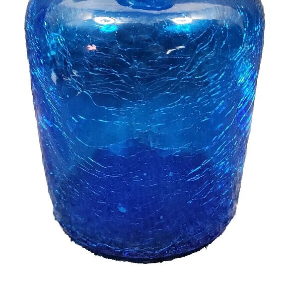 Jug Crackle Glass Blue Swirl Pattern 7.5" Tall X 4" Dia. Decorative Heavy - Picture 4 of 16